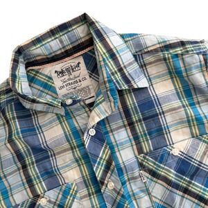 Levi's Mens Blue Yellow Plaid Button Up Shirt Long Sleeve Casual Size M